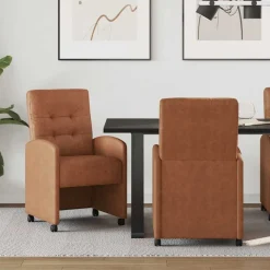 vidaXL Eetkamerstoelen met Wieltjes 2 pcs Bruin 58 x 67 x 97 cm