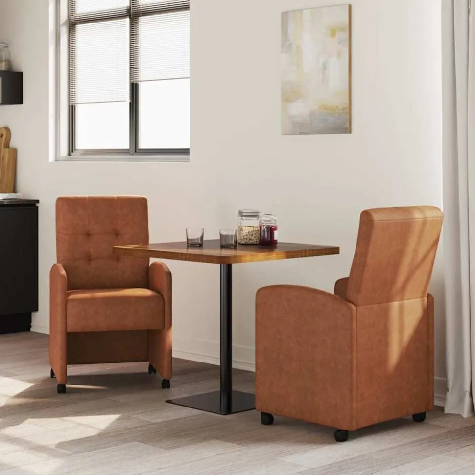 vidaXL Eetkamerstoelen met Wieltjes 2 pcs Bruin 58 x 67 x 97 cm