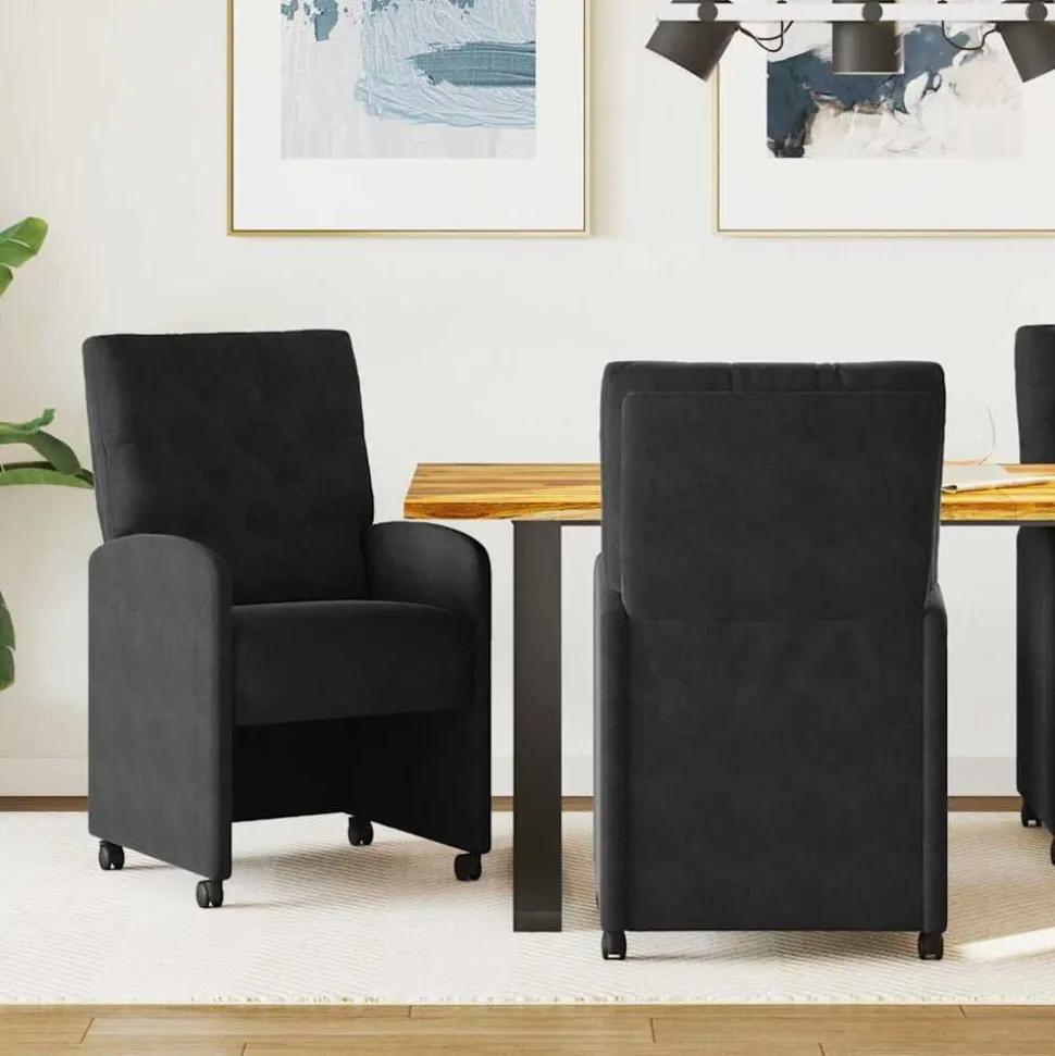 vidaXL Eetkamerstoelen met Wieltjes 2 pcs Zwart 58 x 67 x 97 cm