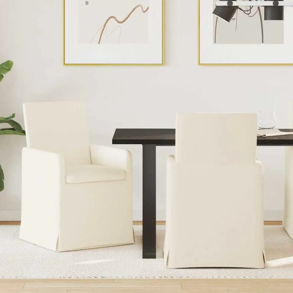 vidaXL Eettafelstoelen met wielen 2 pcs Beige 57 x 67 x 95 cm Linnen