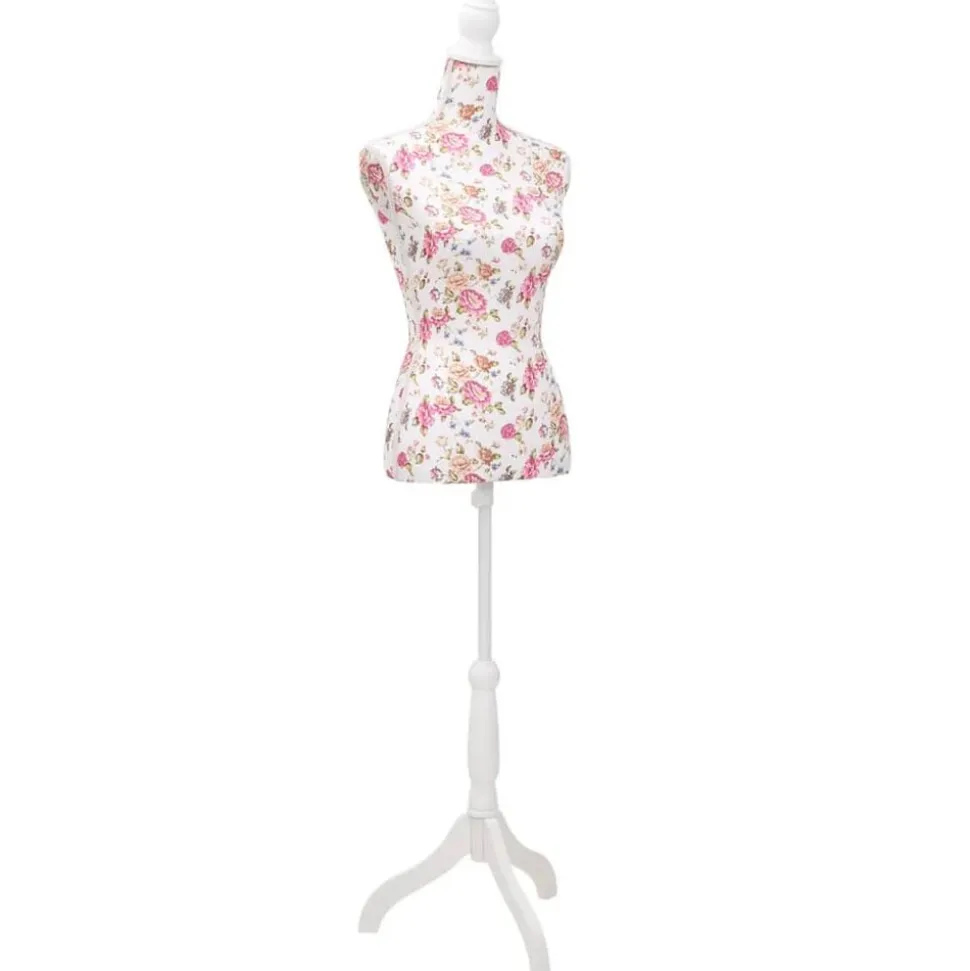 vidaXL Etalagepop torso vrouw katoen wit met rozenprint