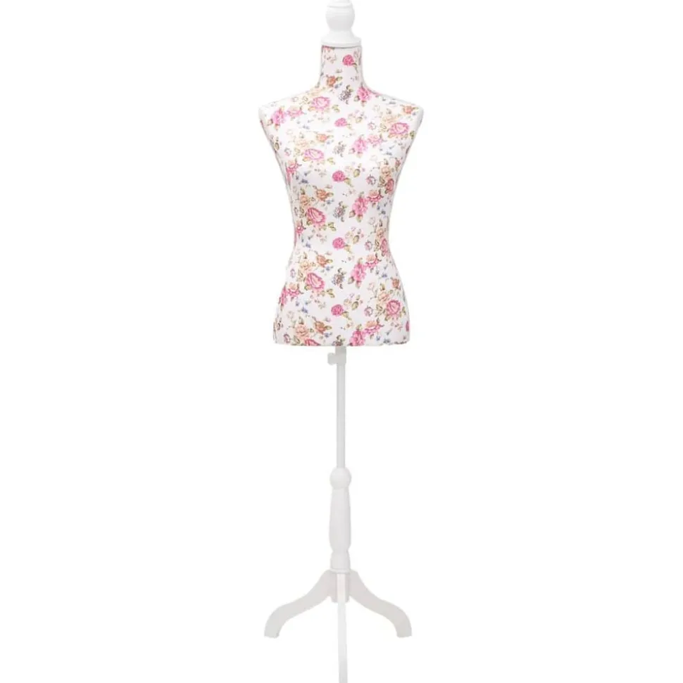 vidaXL Etalagepop torso vrouw katoen wit met rozenprint