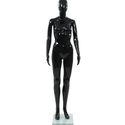 vidaXL Etalagepop vrouwelijk met glazen voet 175 cm glanzend zwart
