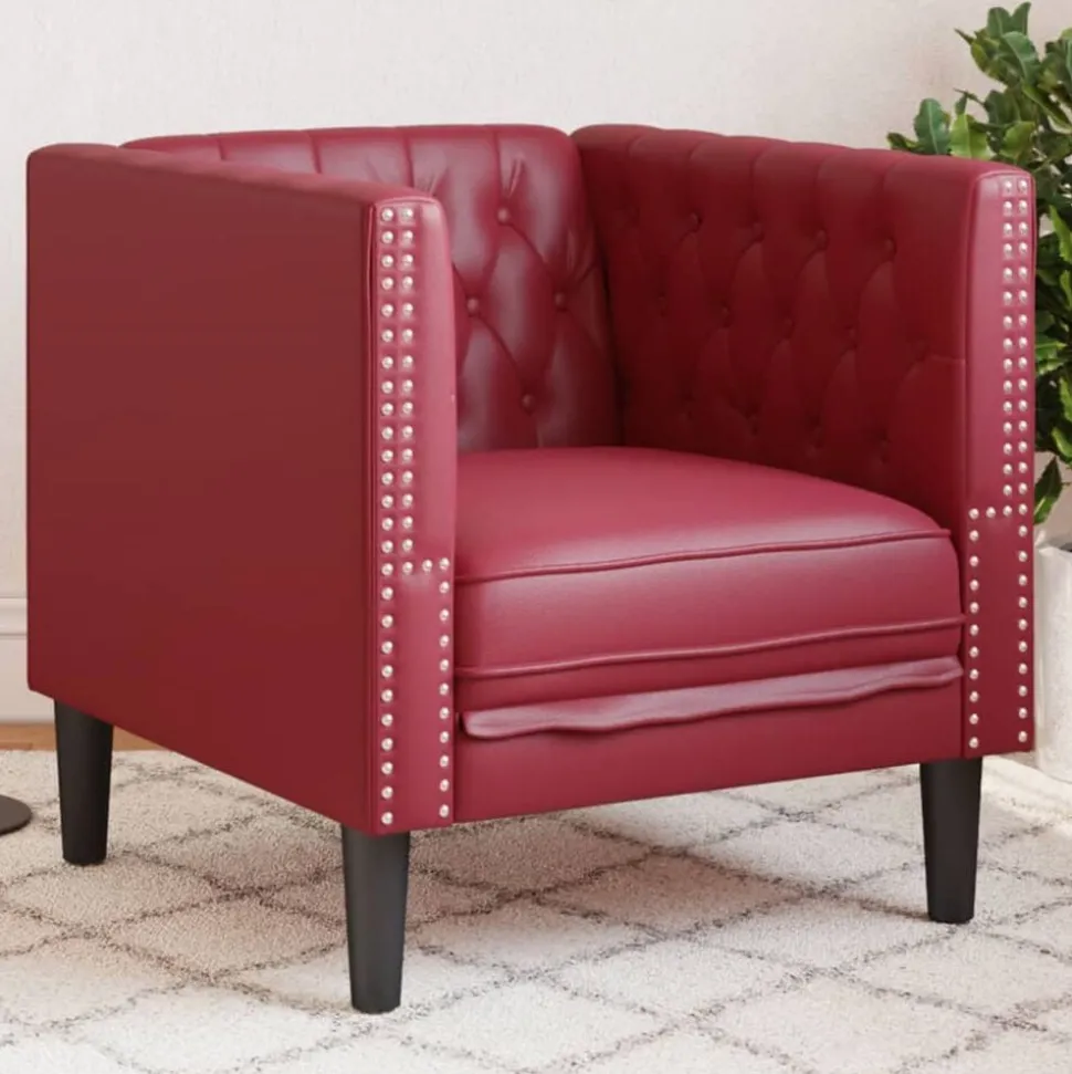 vidaXL Fauteuil Chesterfield-stijl kunstleer wijnrood