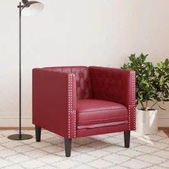 vidaXL Fauteuil Chesterfield-stijl kunstleer wijnrood