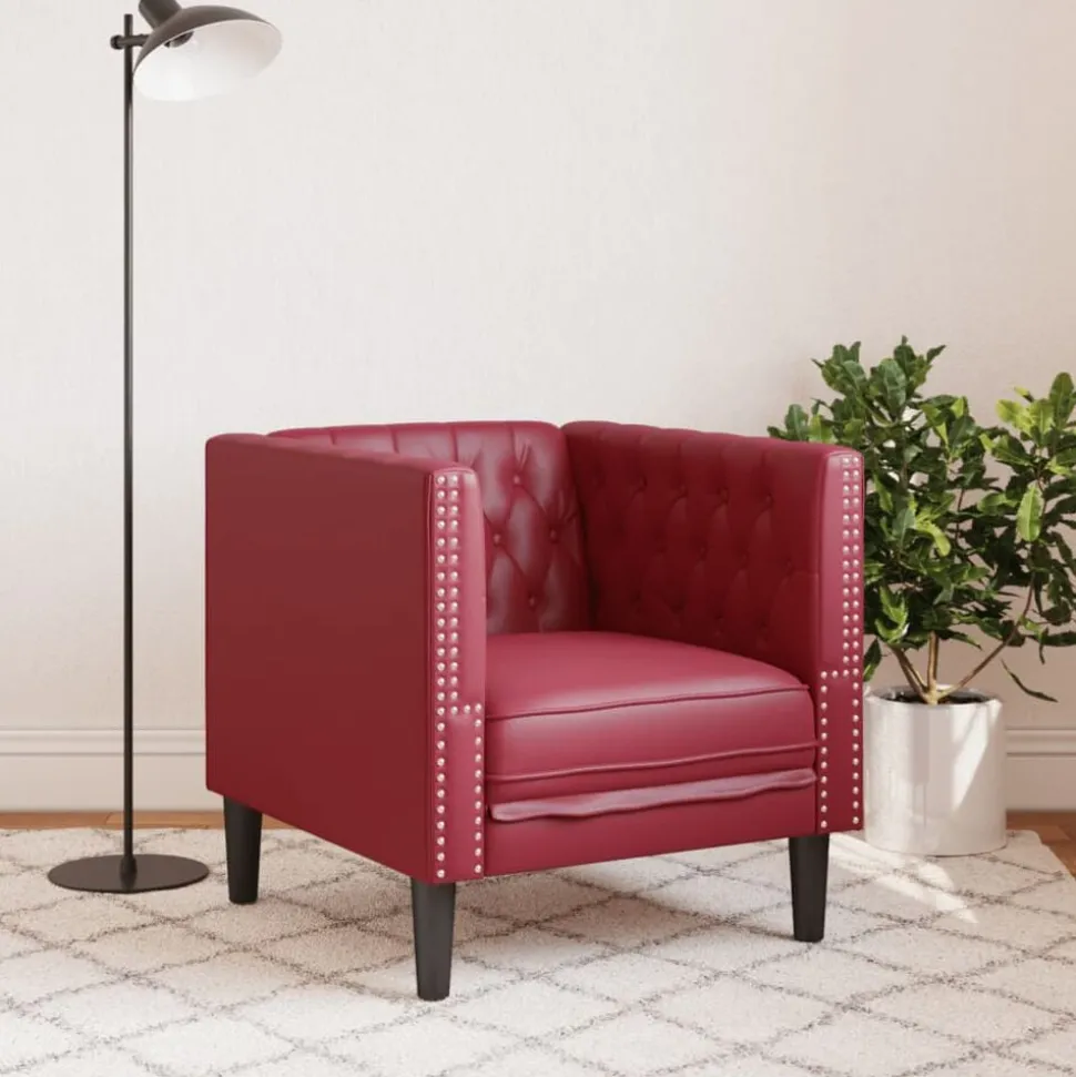 vidaXL Fauteuil Chesterfield-stijl kunstleer wijnrood