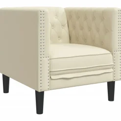 vidaXL Fauteuil Chesterfield-stijl kunstleer crèmekleurig