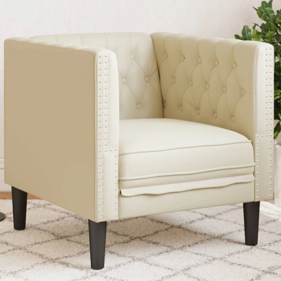 vidaXL Fauteuil Chesterfield-stijl kunstleer crèmekleurig