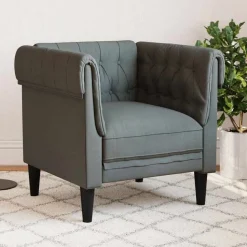vidaXL Fauteuil Chesterfield-stijl stof donkergrijs