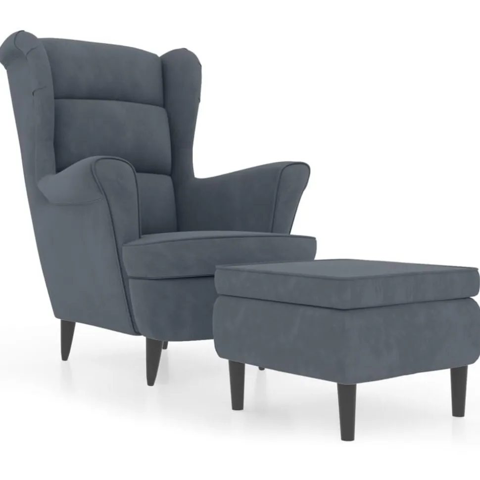 vidaXL Fauteuil met voetenbank fluweel donkergrijs