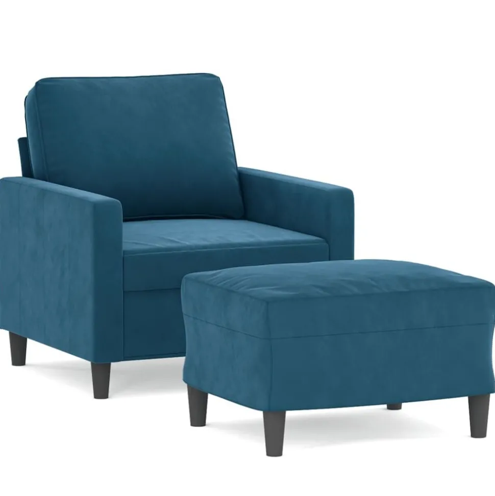 vidaXL Fauteuil met voetenbank 60 cm fluweel blauw