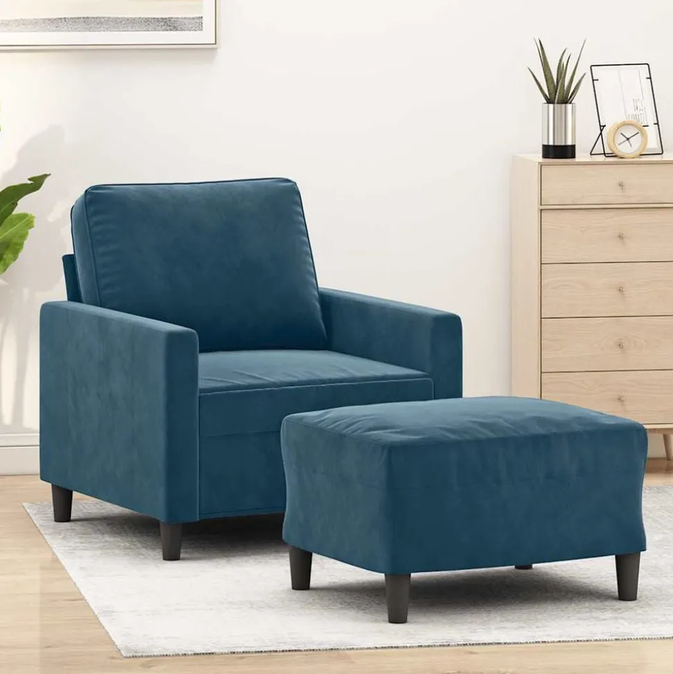 vidaXL Fauteuil met voetenbank 60 cm fluweel blauw