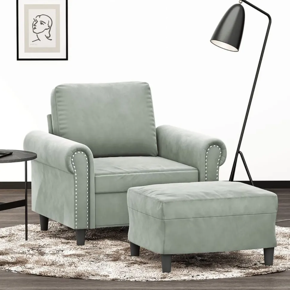 vidaXL Fauteuil met voetenbank 60 cm fluweel crèmekleurig