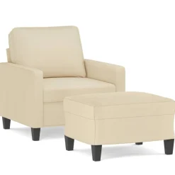 vidaXL Fauteuil met voetenbank 60 cm stof crèmekleurig