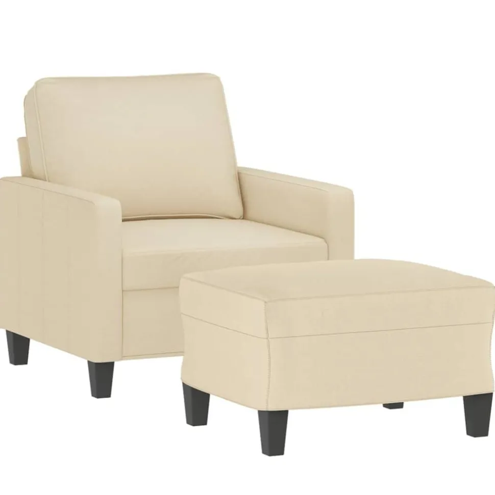 vidaXL Fauteuil met voetenbank 60 cm stof crèmekleurig