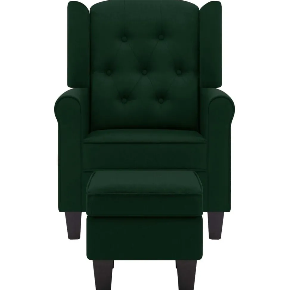 vidaXL Fauteuil met voetenbankje stof donkergroen