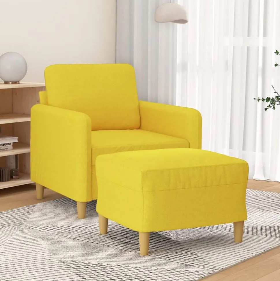 vidaXL Fauteuil met voetenbank 60 cm stof lichtgeel