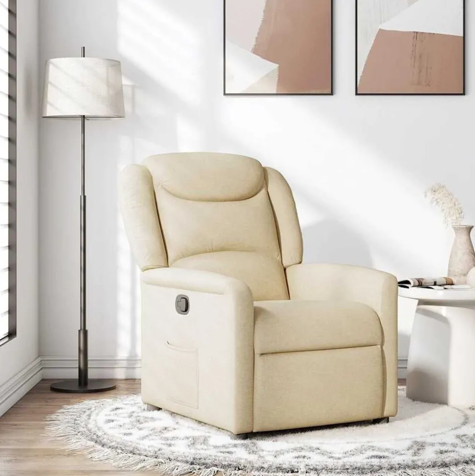 vidaXL Fauteuil verstelbaar stof crèmekleurig