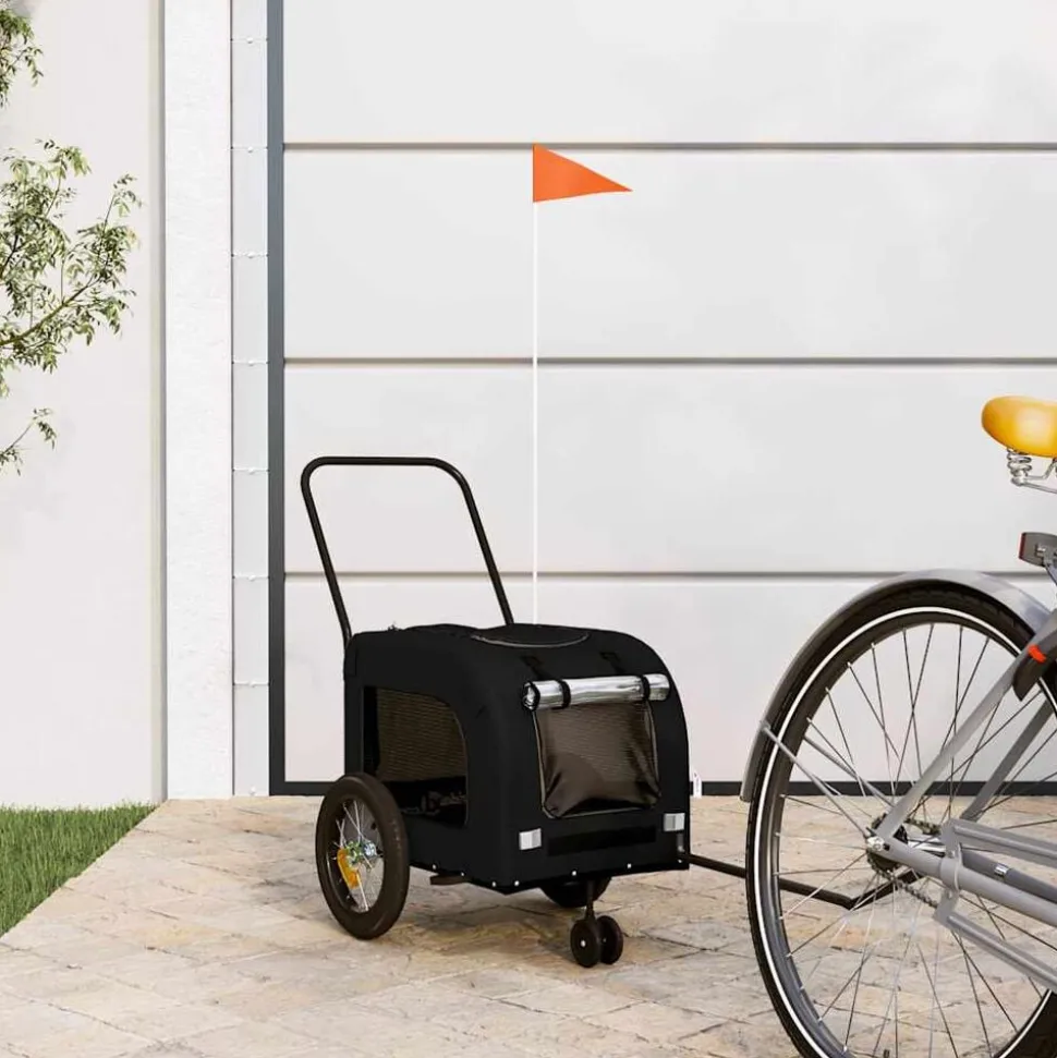 vidaXL Fietskar voor huisdieren met opslag Zwart 124,5 x 63,5 x 53 cm
