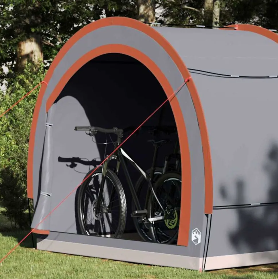 vidaXL Fietstent met dak met opslag Grijs en Oranje 256 x 222 x 182 cm