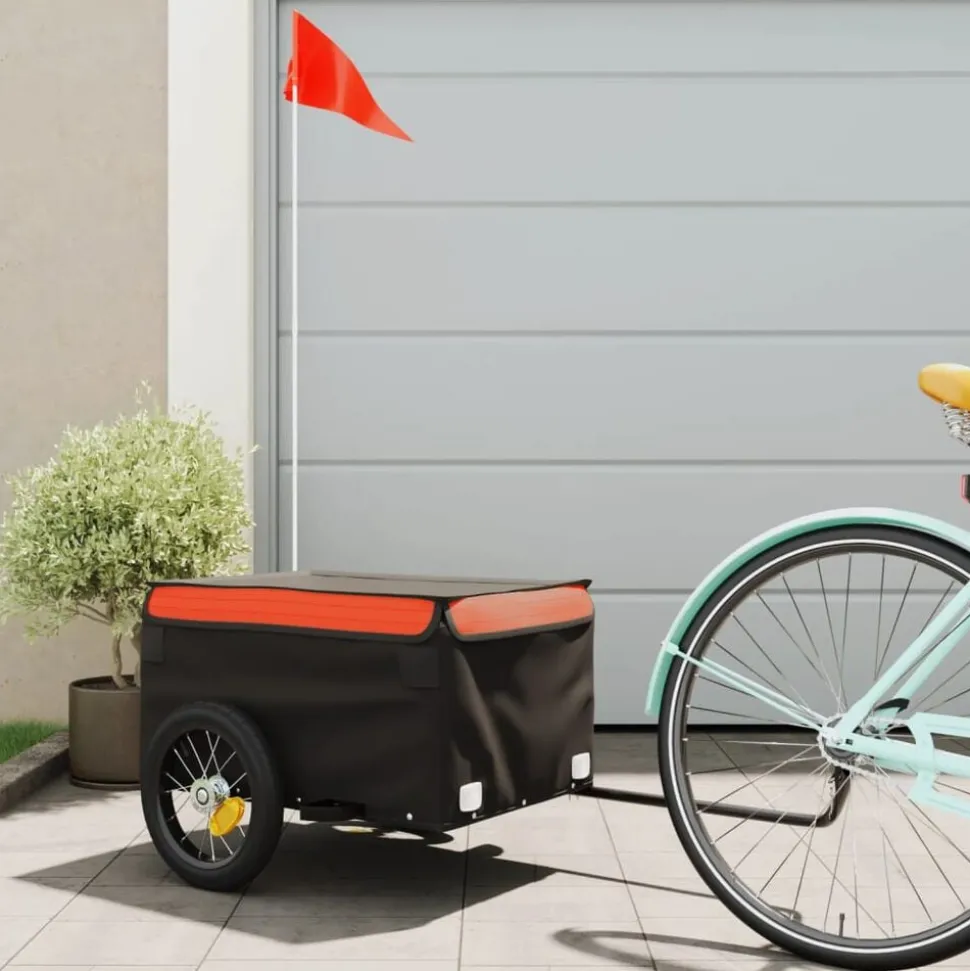 vidaXL Fietstrailer 30 kg ijzer zwart en oranje