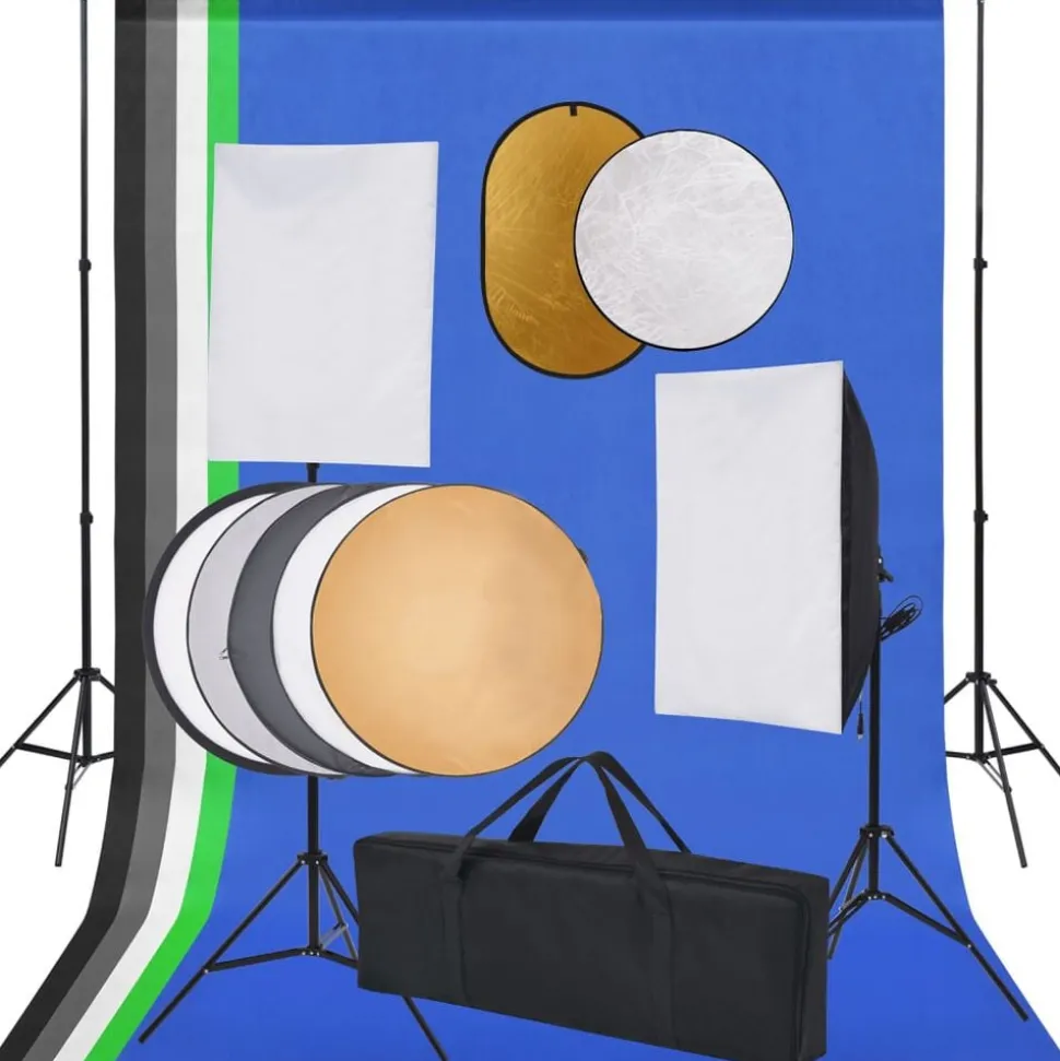 vidaXL Fotostudioset met softboxlampen, achtergrond en reflector