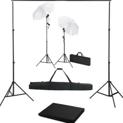 vidaXL Fotostudioset met achtergrond, lampen en paraplu's