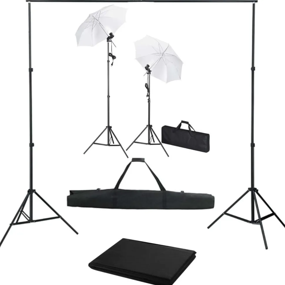 vidaXL Fotostudioset met achtergrond, lampen en paraplu's