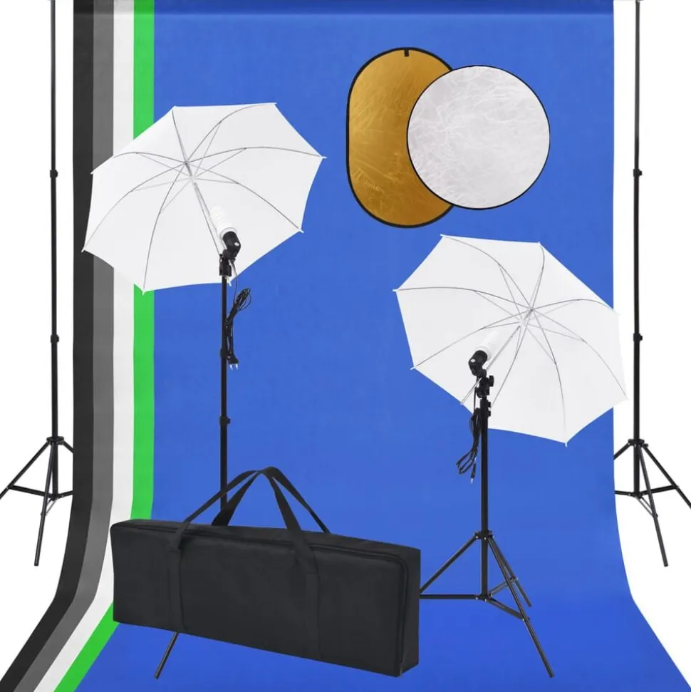 vidaXL Fotostudioset met lampen, paraplu's, achtergrond en reflector