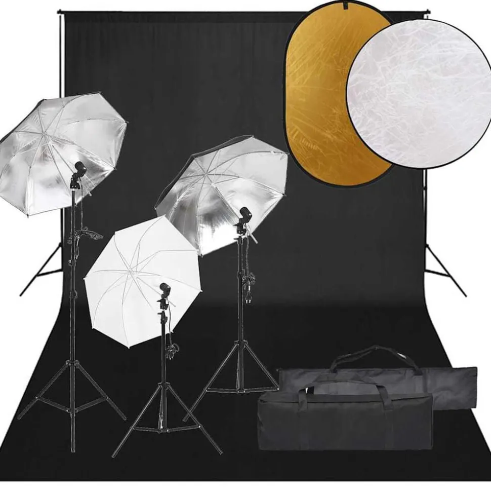 vidaXL Fotostudioset met verlichtingsset, achtergrond en reflector