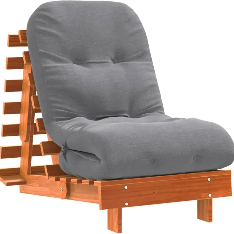 vidaXL Futon slaapbank met matras 60x206x11 cm grenenhout wasbruin