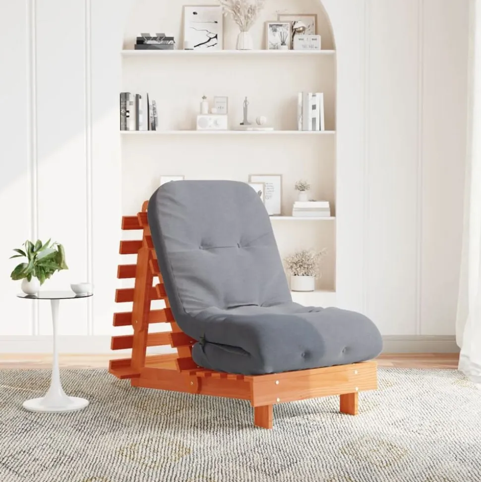 vidaXL Futon slaapbank met matras 60x206x11 cm grenenhout wasbruin