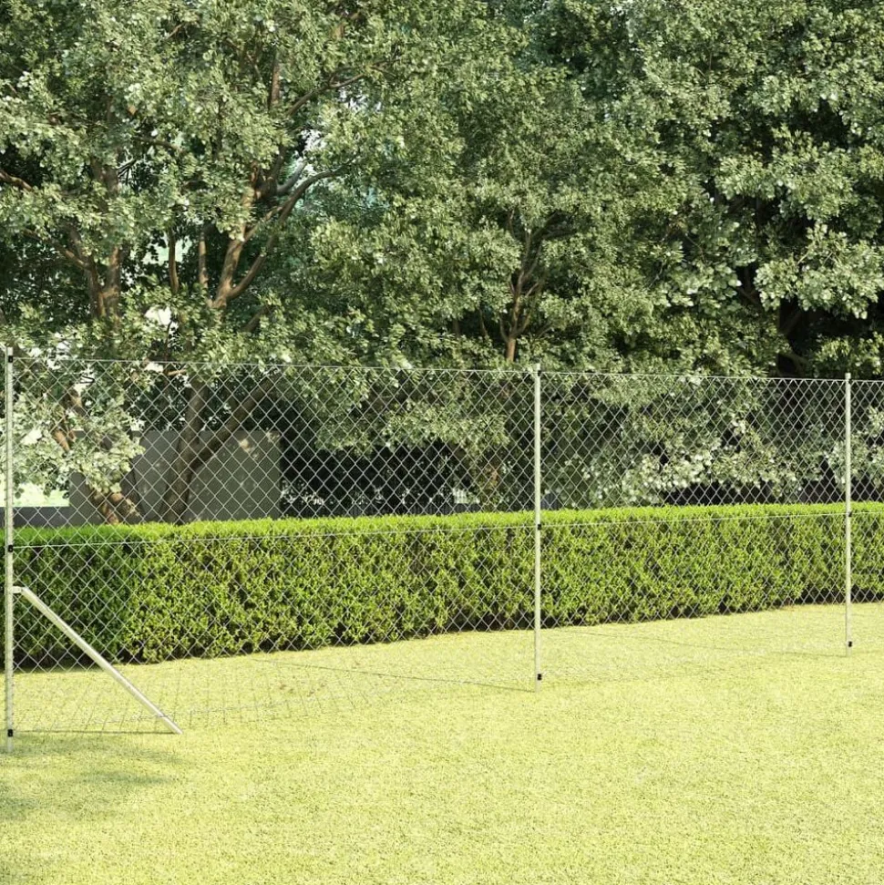 vidaXL Gaashek met palen 15x1,5 m gegalvaniseerd staal zilverkleurig