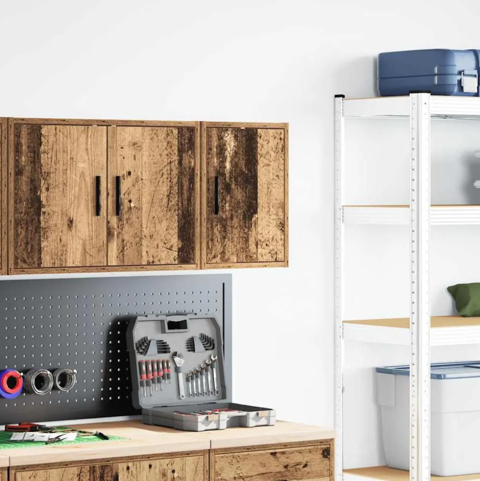 vidaXL Garage wandkast bewerkt hout oud hout