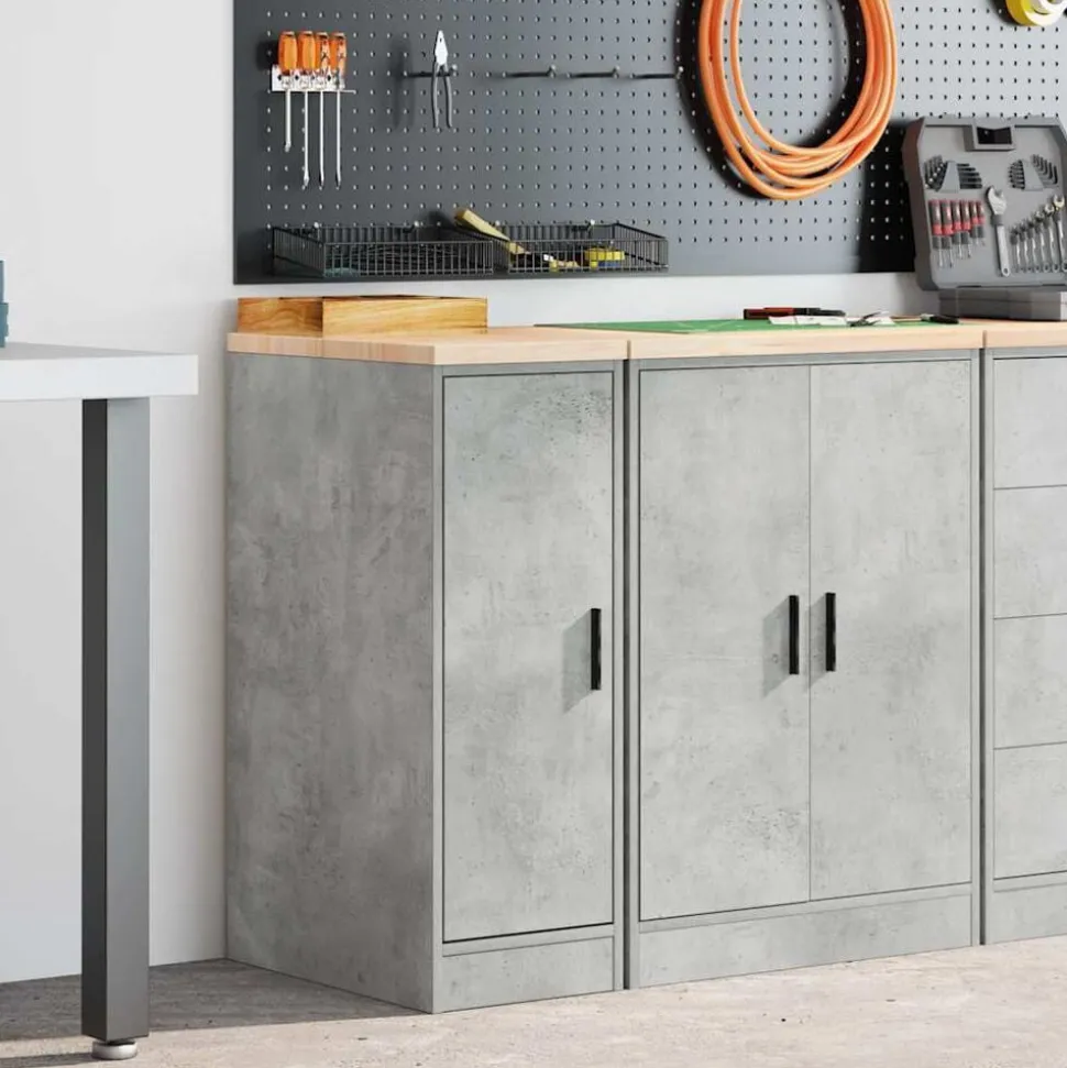 vidaXL Garagekast 30x51x85 cm massief grenenhout betongrijs