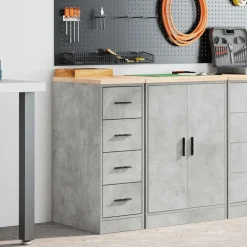 vidaXL Garagekast 30x51x85 cm massief grenenhout betongrijs