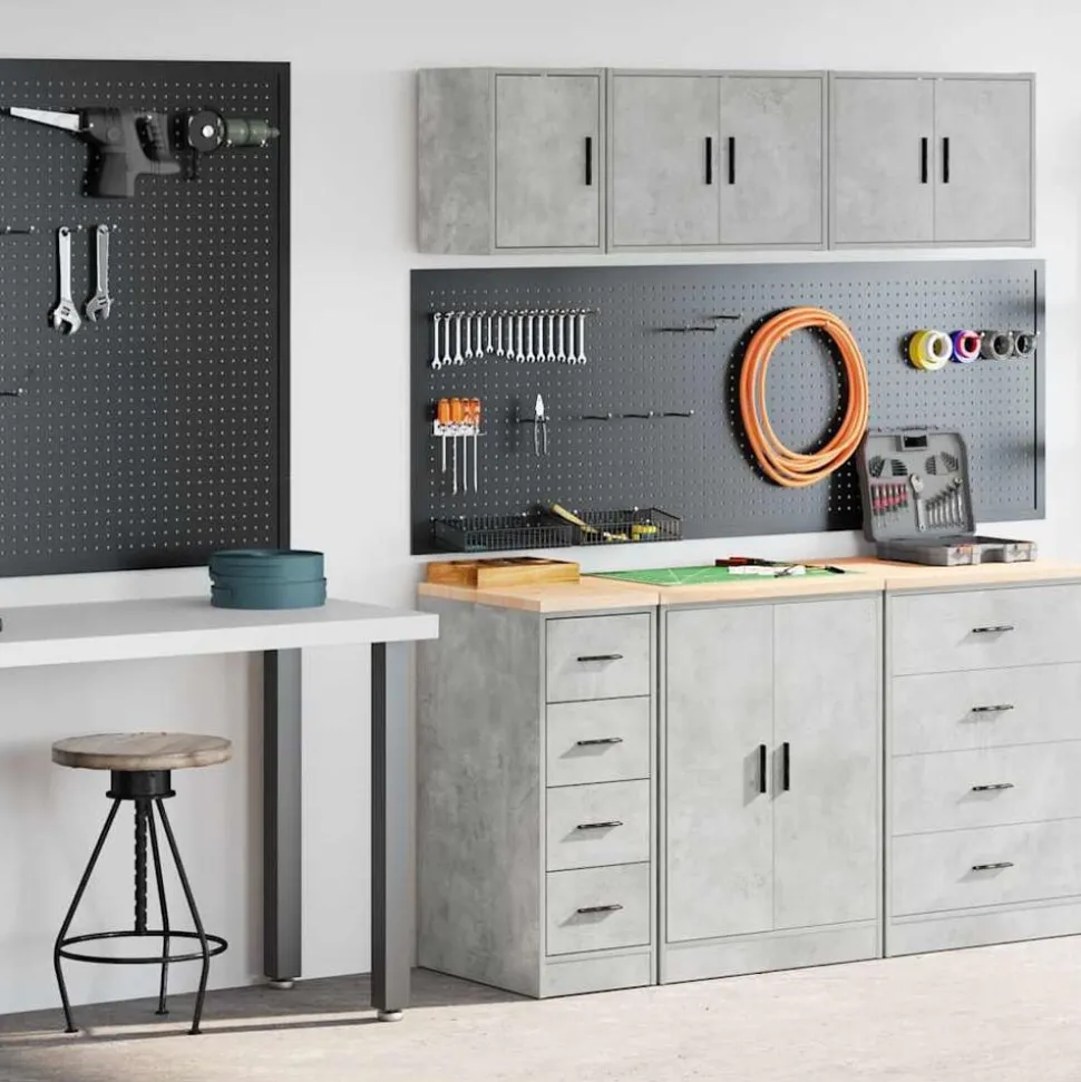 vidaXL Garagekasten 2 st bewerkt hout betongrijs