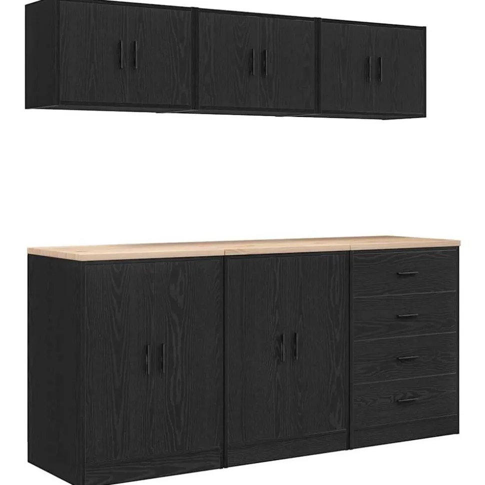 vidaXL Garagekasten 6 st spaanplaat zwart