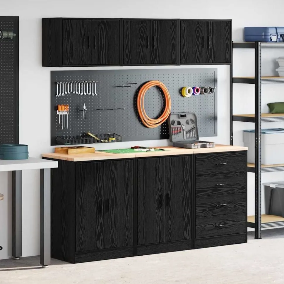 vidaXL Garagekasten 6 st spaanplaat zwart
