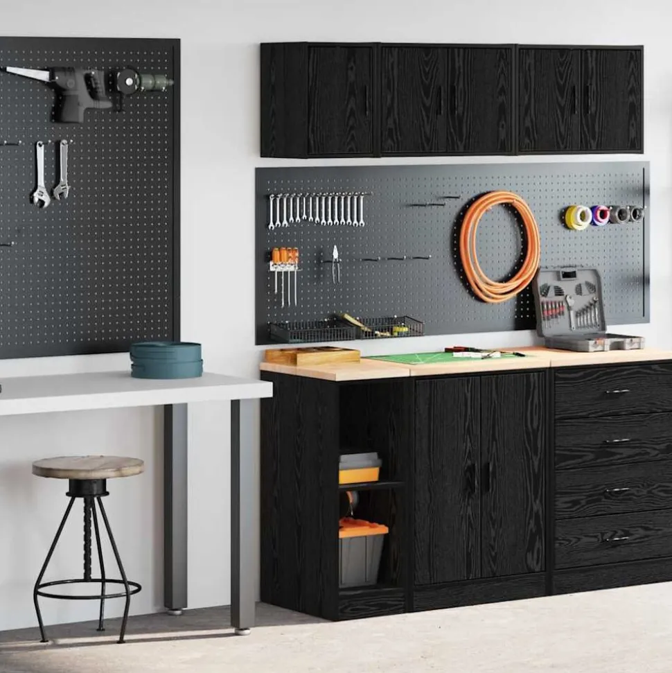 vidaXL Garagekasten 2 st spaanplaat zwart