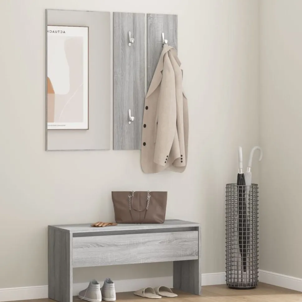 vidaXL Garderobe set bewerkt hout grijs sonoma eikenkleurig