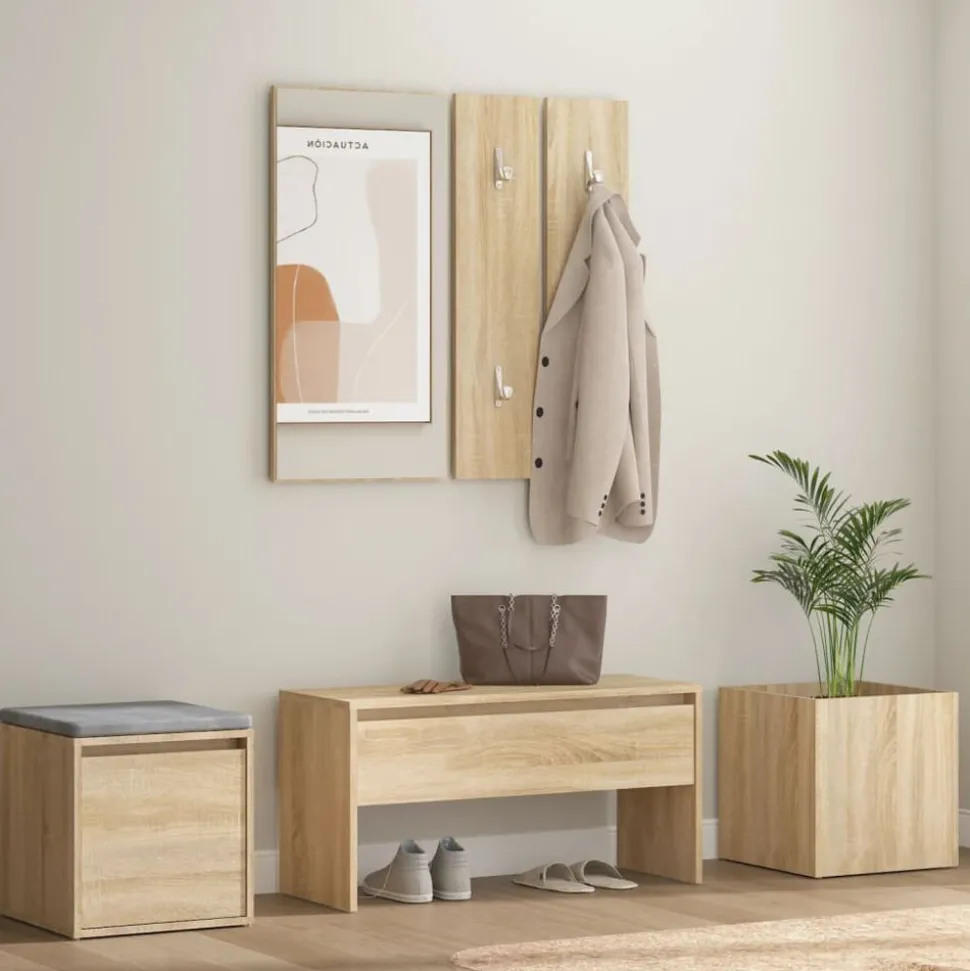 vidaXL Garderobe set bewerkt hout sonoma eikenkleurig