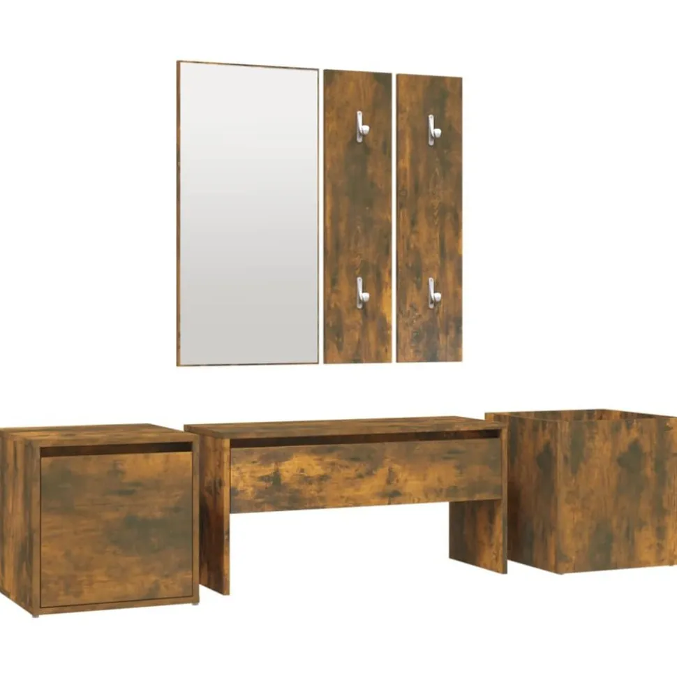 vidaXL Garderobe set bewerkt hout gerookt eikenkleurig
