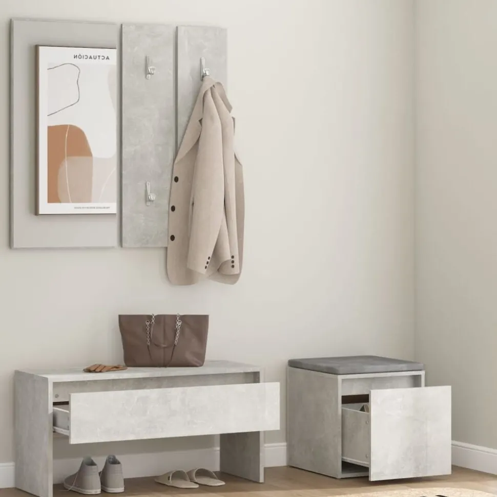 vidaXL Garderobe set bewerkt hout betongrijs