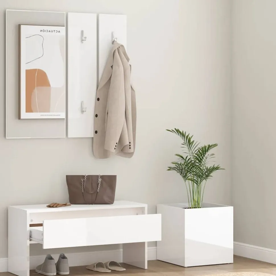 vidaXL Garderobe set bewerkt hout hoogglans wit