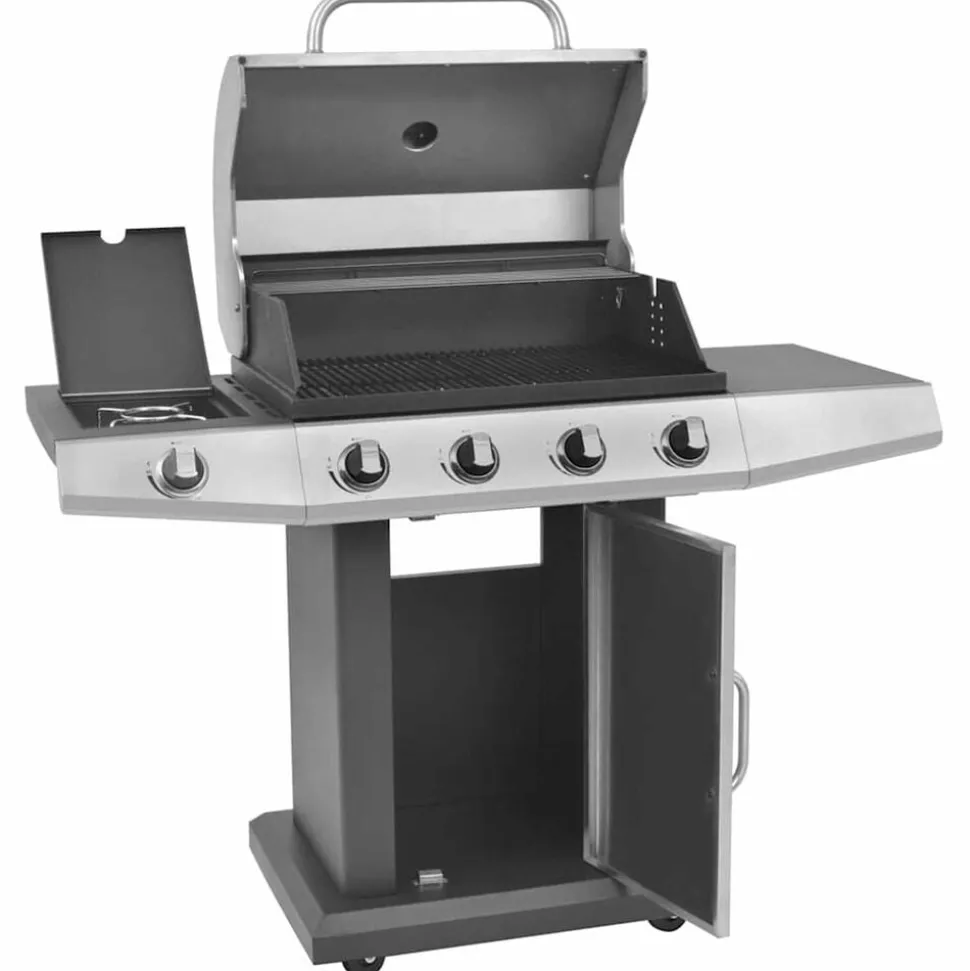 vidaXL Gas Barbecue Grill met wiel Zilver Staal met Metaal Slang