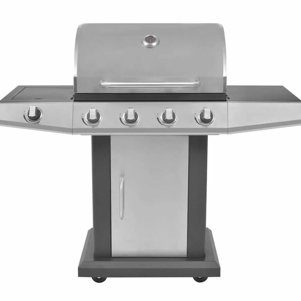 vidaXL Gas Barbecue Grill met wiel Zilver Staal met Metaal Slang