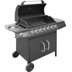 vidaXL Gasbarbecue 6+1 kookzone zwart