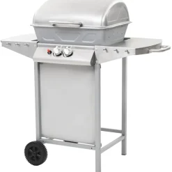 vidaXL Gasbarbecue en grill met 2 kookzones roestvrij staal zilver