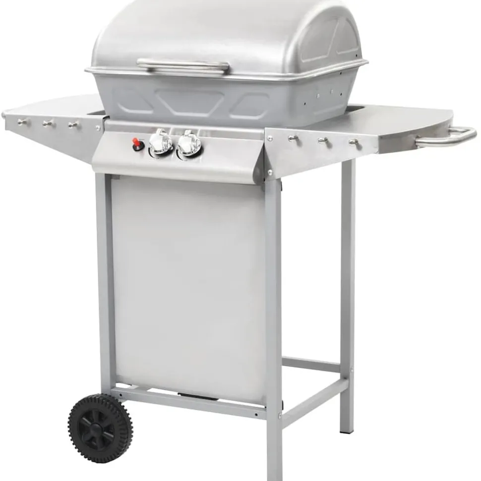 vidaXL Gasbarbecue en grill met 2 kookzones roestvrij staal zilver
